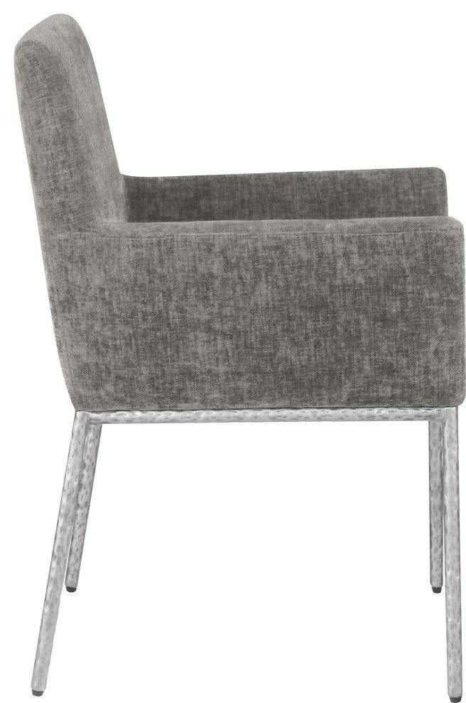 Reeves Upholstered Dining Chair, Grey, Chenille , AC,  Brushed Silver, Set of 2