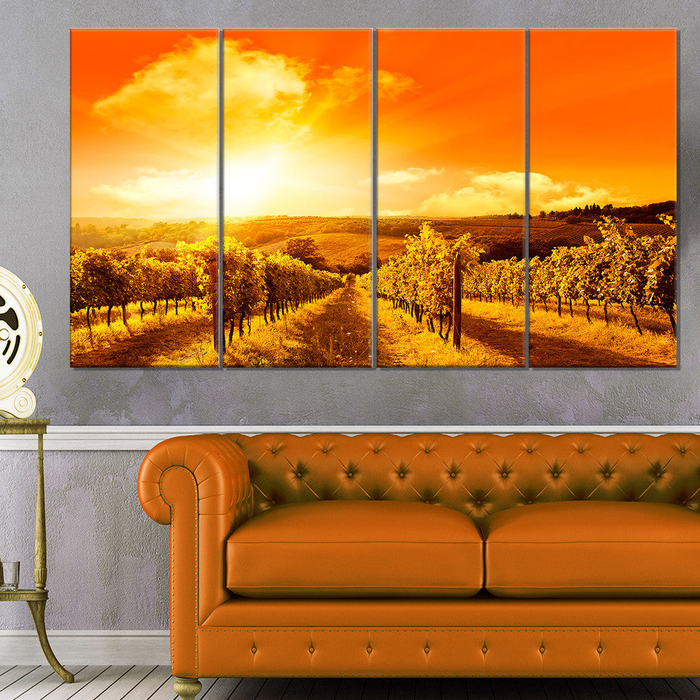 Scenic Sunset Road in Italy, Large Landscape Canvas Art, 48"x28", 4 Panels