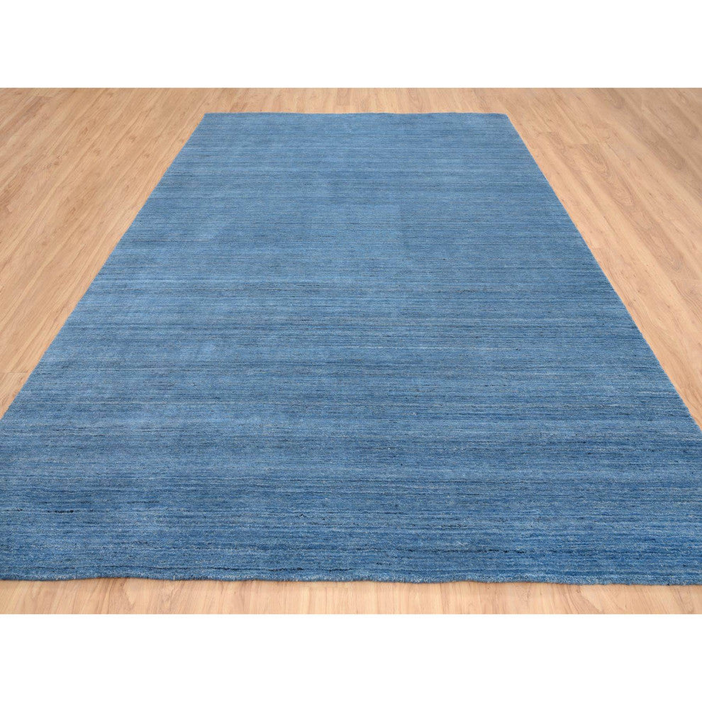 Denim Blue, Modern Design, Soft and Plush Wool Hand Loomed, Rug, 9'0"x11'10"