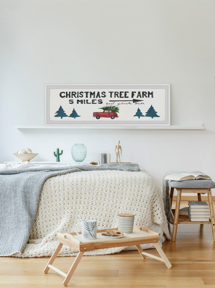 "Tree Farm 5 Miles" Framed Painting Print, 30x10