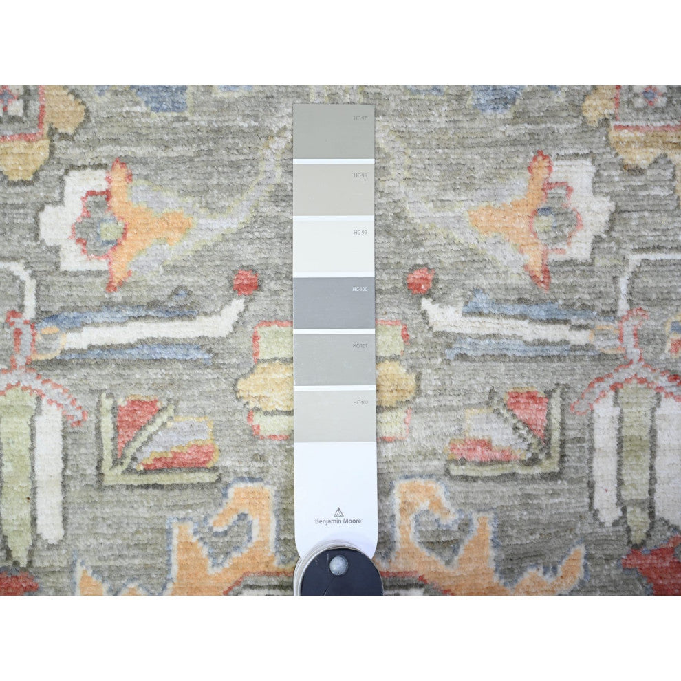 Camouflage Green Wool Hand Knotted Finer Peshawar XL Runner Rug, 2'5"x15'11"