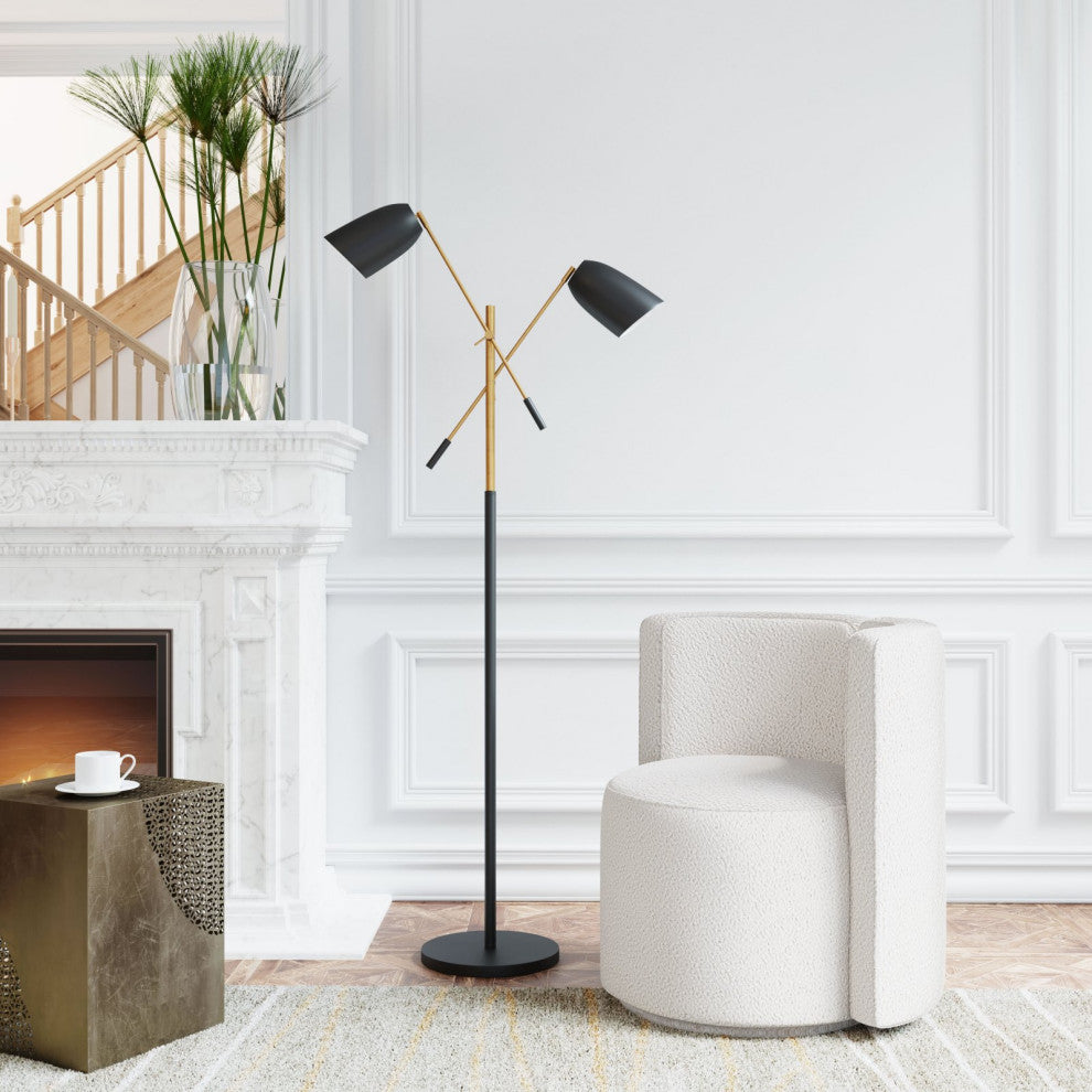 Floor Lamp Light, Steel Metal, Black, Brass, Kitchen Lounge Cafe Bistro Lobby