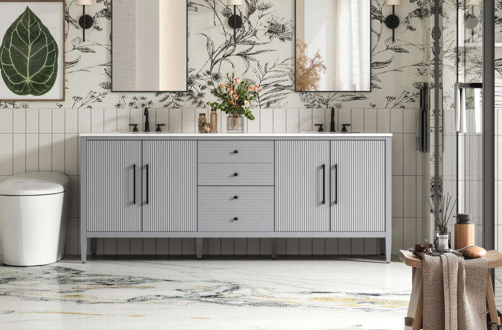 Home Living 84" Double Bathroom Vanity, Grey