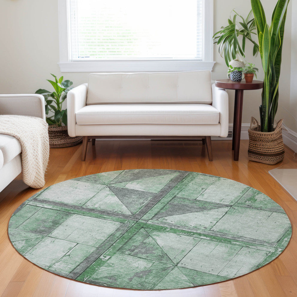 Machine Washable Indoor/Outdoor Chantille ACN1875 Green 8' x 8' Round Rug