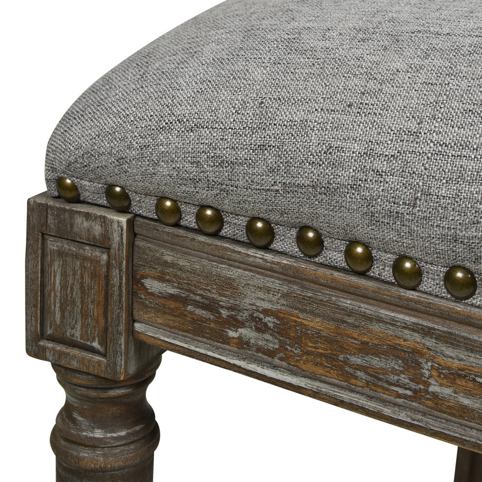 Triomphe 26.5" Oak Rattan Wicker Counter Stool, Heathered Gray Linen