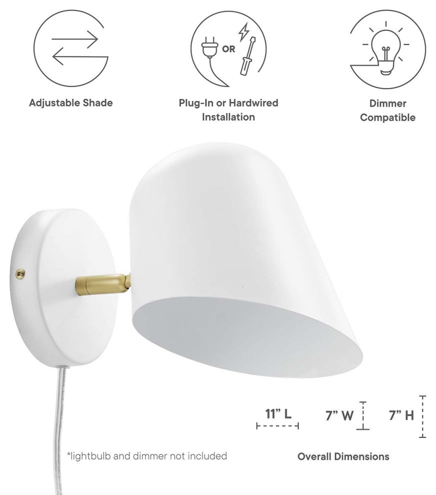 Sconce Wall Lamp Light Fixture, White, Metal, Modern Cafe Bistro Hospitality
