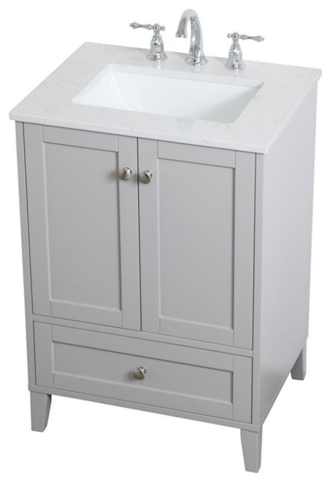 Elegant Decor Sommerville 24" Single Quartz Top Bathroom Vanity in Gray