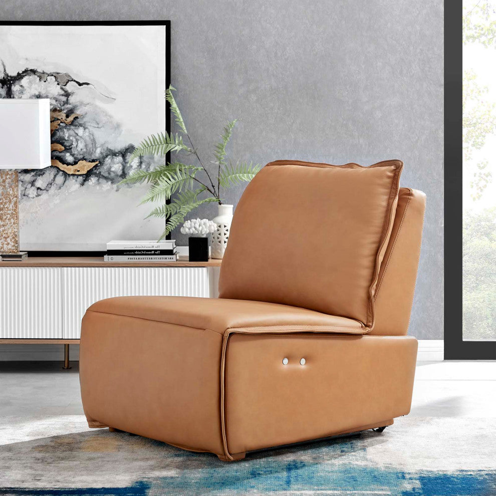 Accent Recliner Chair, Leather, Tan, Modern, Living Lounge Hotel Hospitality