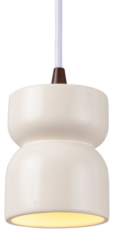 Short Hourglass Pendant, Matte White, Dark Bronze, White Cord