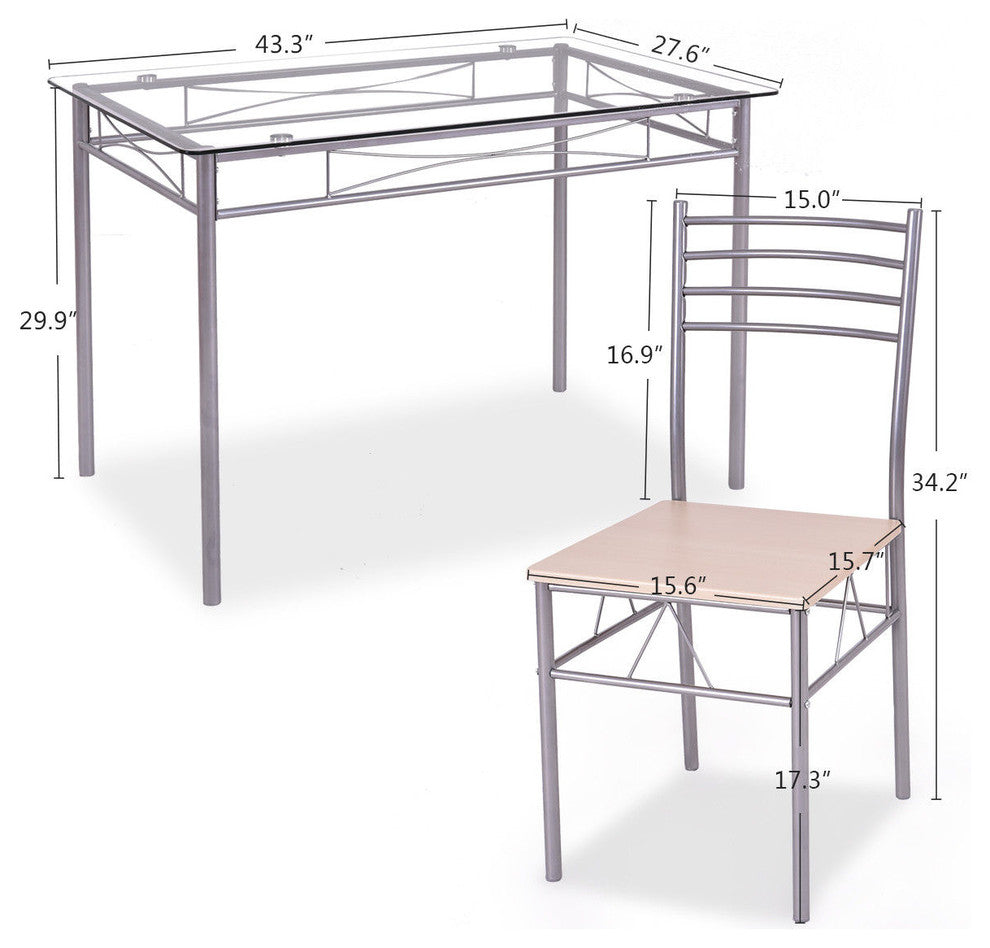 Costway 5 Piece Dining Set Table And 4 Chairs Glass Top Kitchen Furniture