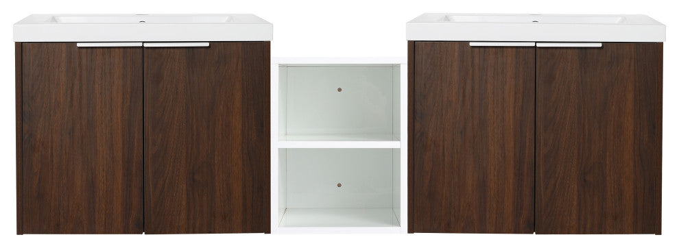 BNK Wall-Mounted Bathroom Cabinet Set with Soft-Close Doors, California Walnut, 60inch