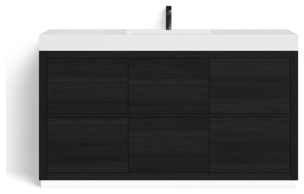 Boutique Bath Vanity, Black, 60", Single Sink, Freestanding