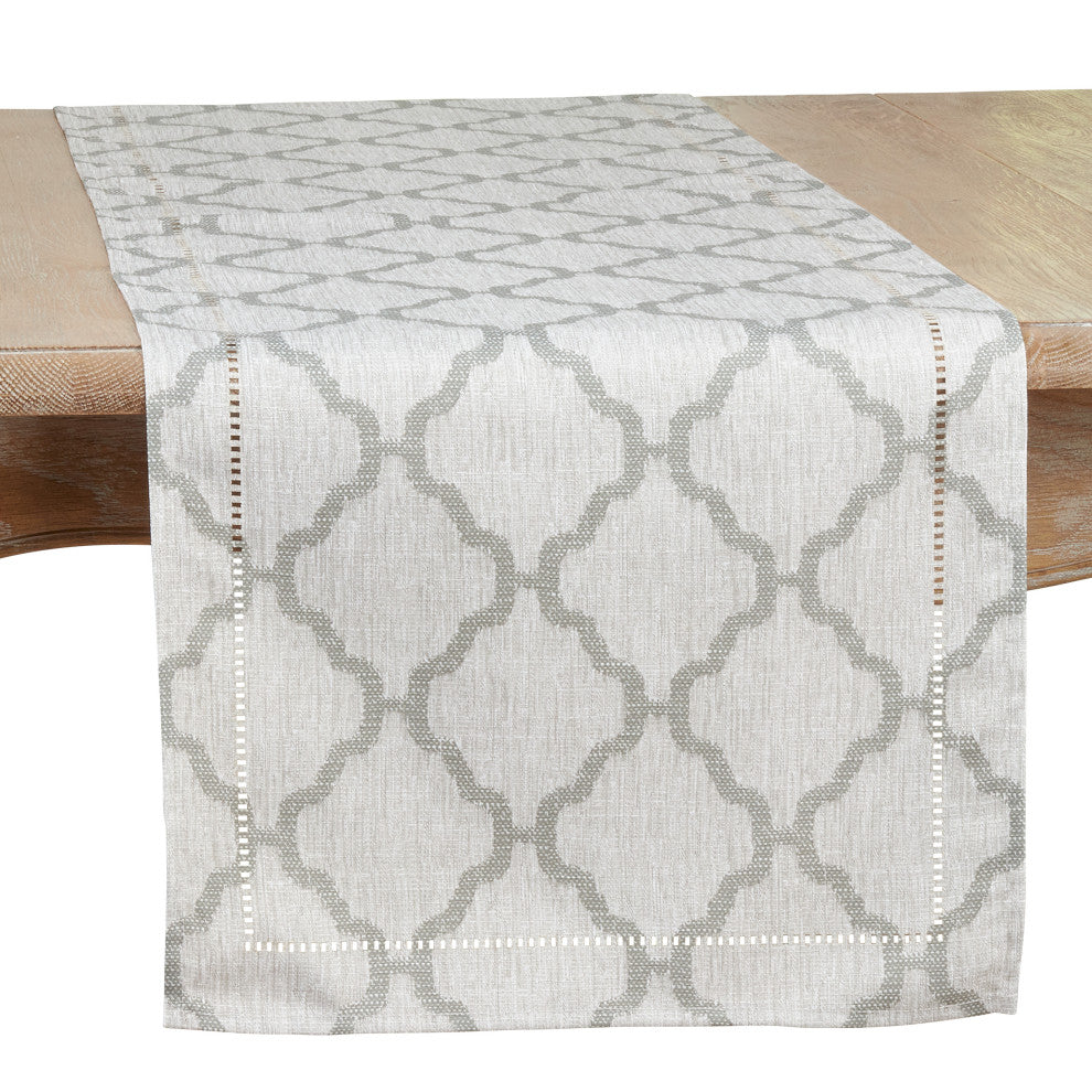 Runner With Laser-Cut Hemstitch Design, Grey, 16"x108"