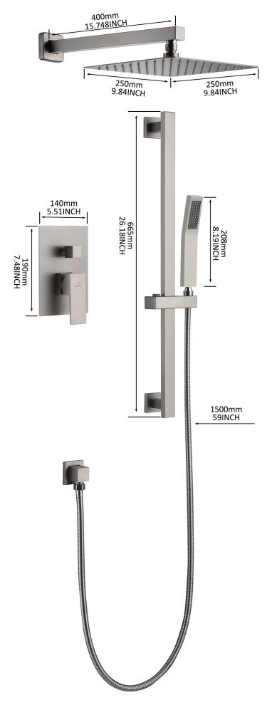 CASAINC 10" Luxury Wall Mounted Shower System Set w Sliding Handheld Rod, Brushed Nickel
