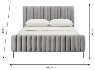 Angela Velvet Upholstered Bed, Gray, Queen