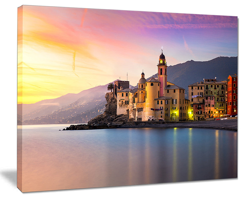 "Old Mediterranean Town at Sunrise" Large Wall Artwork