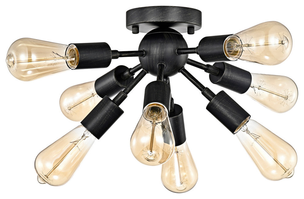 Sami Sputnik Antique Black 8-Light Industrial Flush Mount
