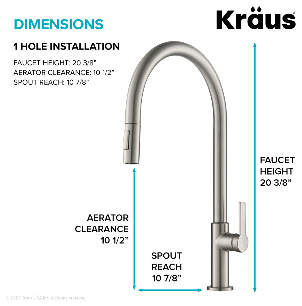 Oletto Pull-Down 1-Hole Kitchen Faucet, Spot Free Stainless Steel