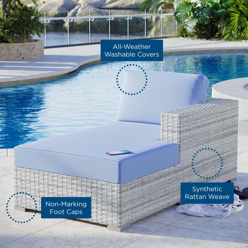 Lounge Chair Chaise, Rattan, Wicker, Gray Blue, Modern, Outdoor Patio Cafe
