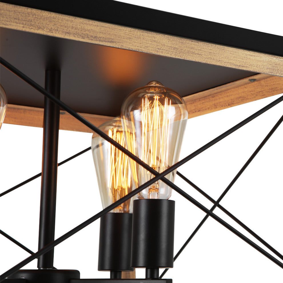 4-Light Square Kitchen Island Rustic Chandeliers, Brown
