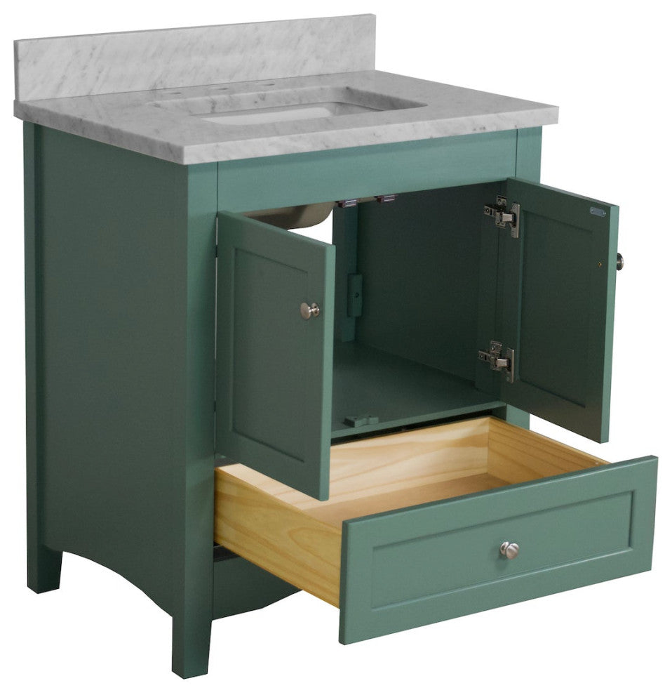 Abbey 30" Bathroom Vanity, Base: Sage Green, 30", Top: Carrara Marble