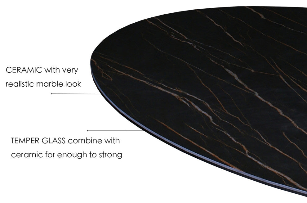 DAVEE Furniture Extendable Dining Table, Slate Black Ceramic Table Top