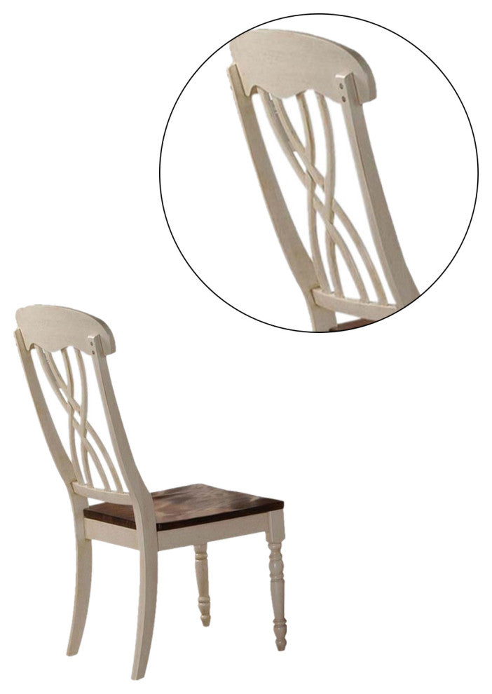 Set of 2 Wood Side Chair, Buttermilk/Oak Finish
