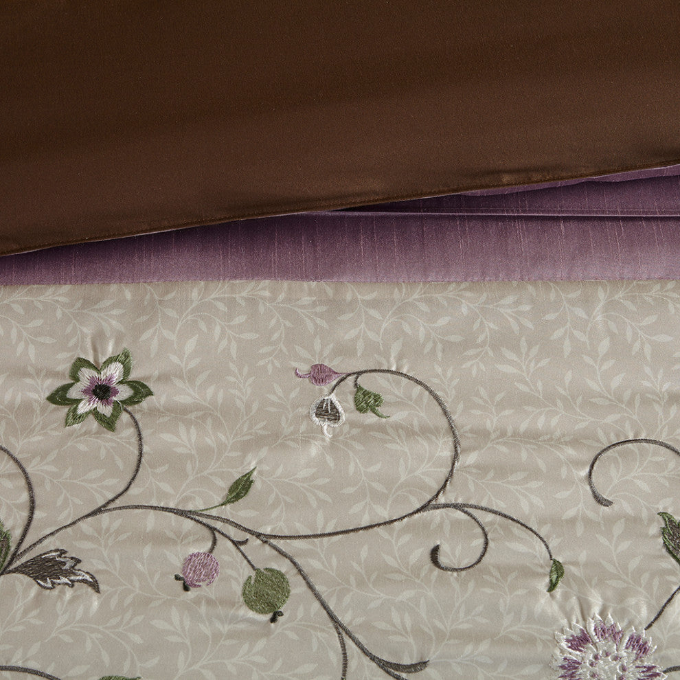 Madison Park Serene Embroidered 7 Piece Comforter Set, Purple