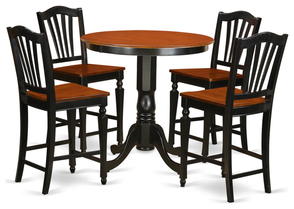 5 Pc Counter Height Table And Chair Set -Pub Table And 4 Dining Chairs