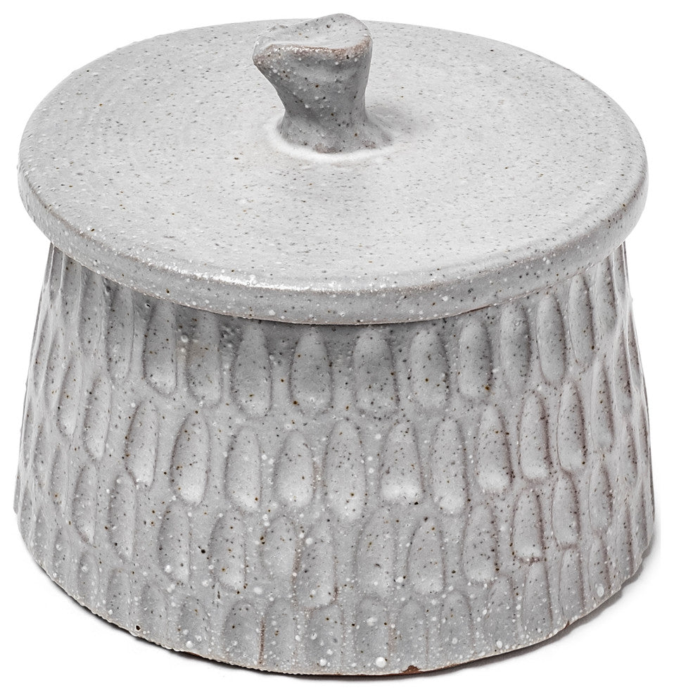 Azul, Large 5L x 5W Gray Ceramic Detailed Decorative Box
