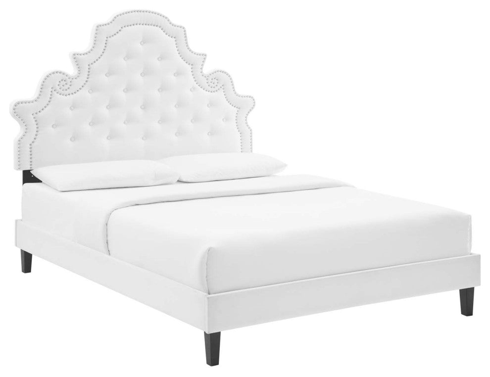 Gwyneth Tufted Performance Velvet King Platform Bed - White
