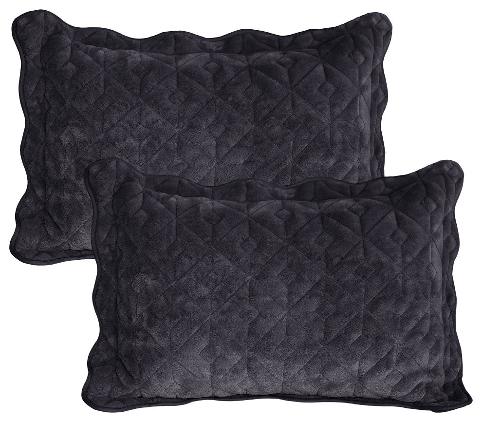 Diamond Square Quilted Coverlet 4-Piece Bedspread Set, Jet Black, King