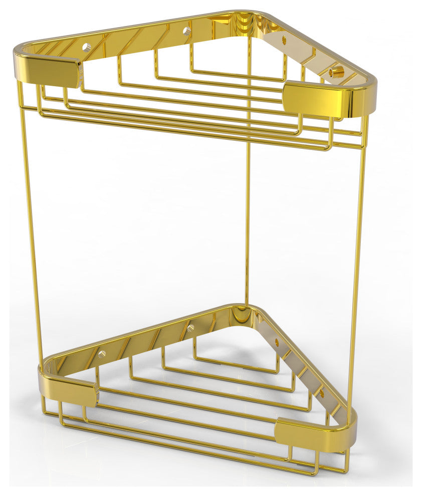 Double Tier Corner Shower Basket, Polished Brass