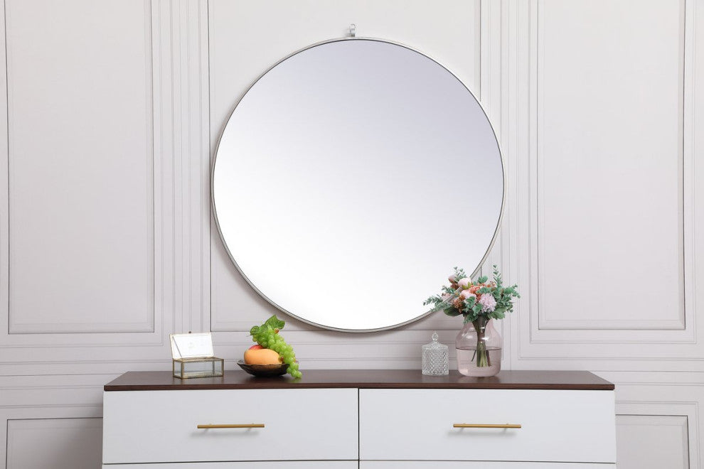 Home Living Metal Frame Round Mirror With Decorative Hook 39", silver