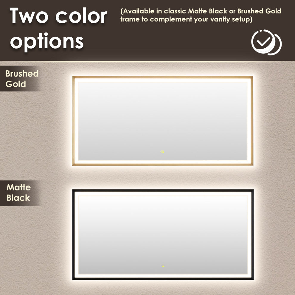 Apollo Anti-Fog Dimmable Vanity, LED Lighted Wall Mirror, Brushed Gold, 60"