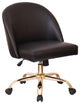 Elegant Office Chair, Golden Base With Padded Seat & Curved Back, Black Pu