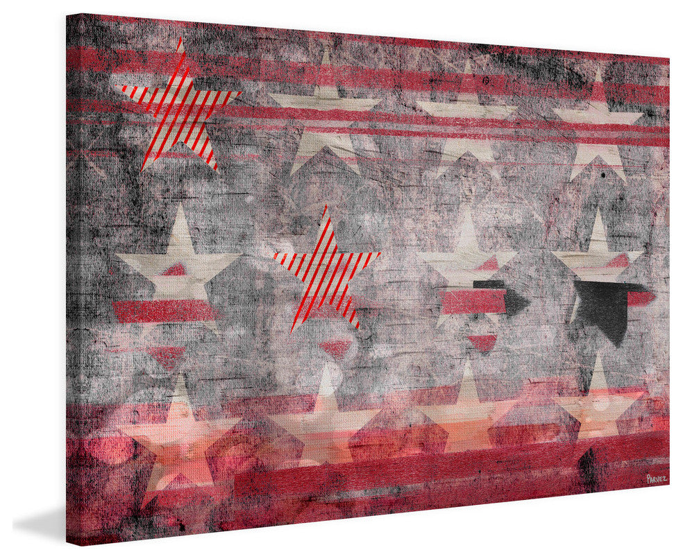 "Red Striped Stars" Print on Canvas, 24"x16"
