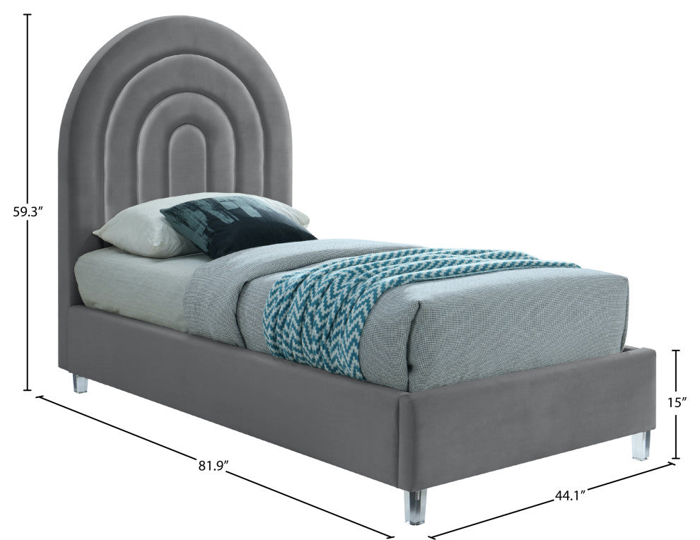 Rainbow Velvet Upholstered Bed, Gray, Twin