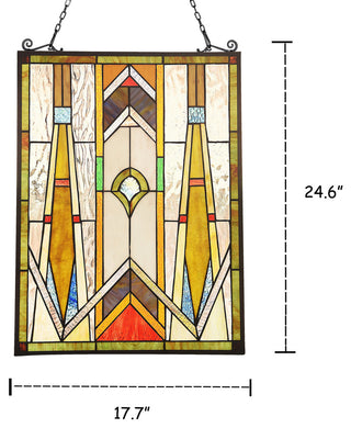 CHLOE-Lighting ROWAN Mission Tiffany-glass Window Panel 24" Tall