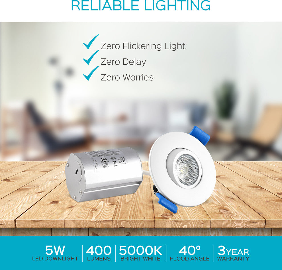Luxrite 2" Gimbal LED Recessed Light with J-Box 5000K, Pack of 4