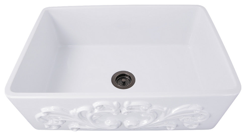 Nantucket Sinks 30-Inch Farmhouse Fireclay Sink with Filigree Apron