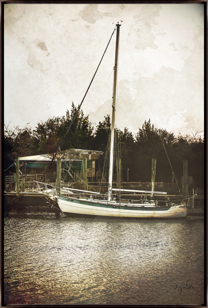 30x45 Sailboat, Framed Artwork, Espresso