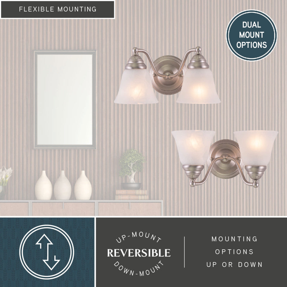 Standford 2-Light Vanity, Brushed Nickel/Alabaster Glass