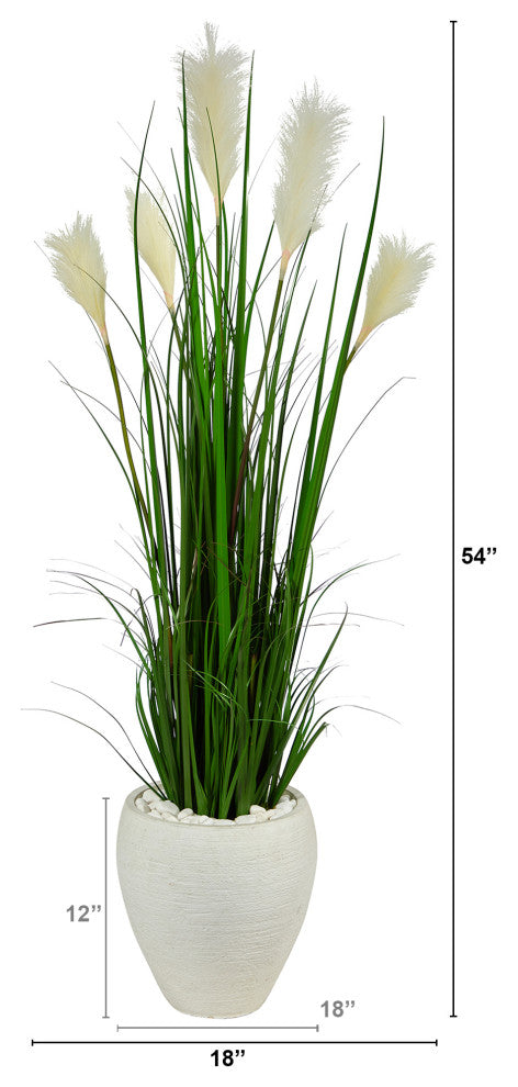 Nearly Natural 4.5" Wheat Plum Grass Artificial Plant, White Planter