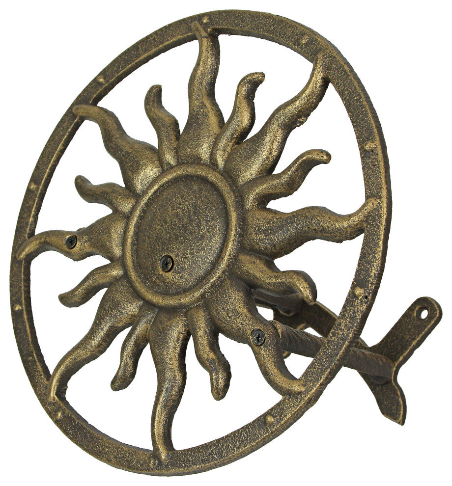 Cast Iron Celestial Sun Wall Mounted Hanging Garden Hose Holder Bronze