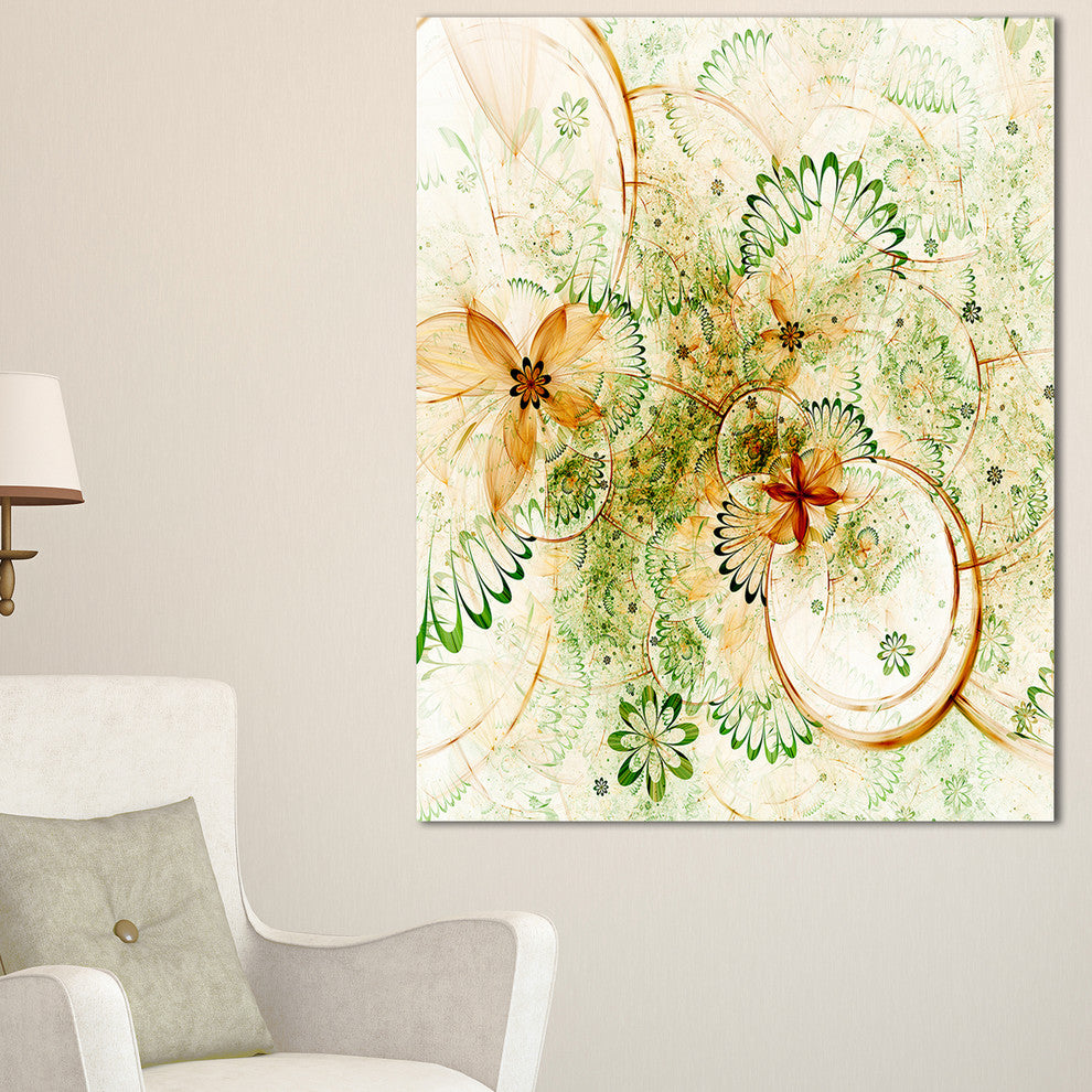 "Yellow Green Grungy Floral Shapes" Floral Wall Art Canvas, 16"x32"