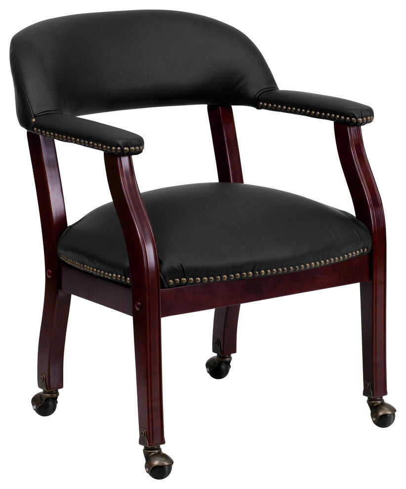 Flash Furniture Leather Guest Chair with Casters in Black