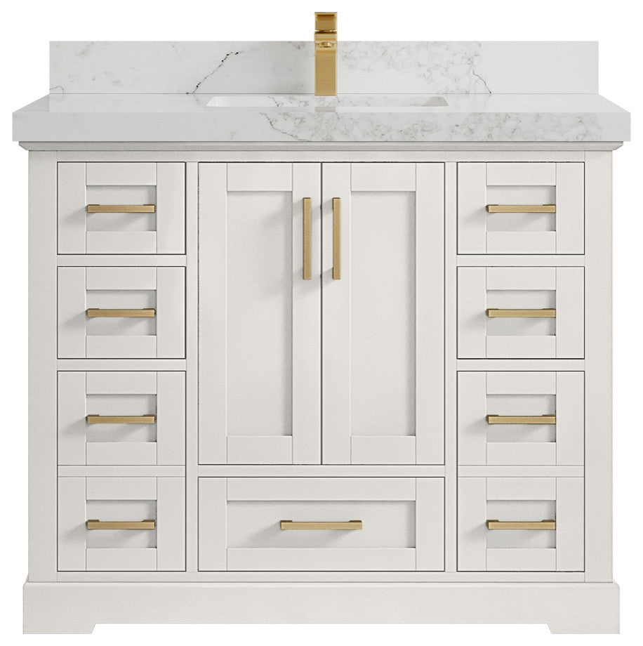Boston 42" Single Sink Bath Vanity in Alabaster 2" Calacatta Nuvo