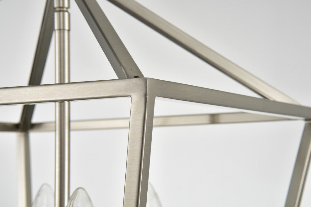 4-Light Brushed Nickel Lantern Pendant Chandelier 12 in.
