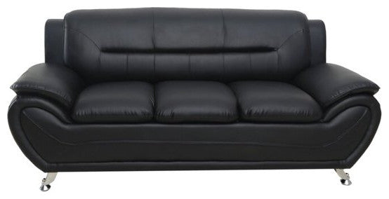 Modern Minimalist Sofa, Bonded Leather Seat With Padded Pillowed Arms, Black